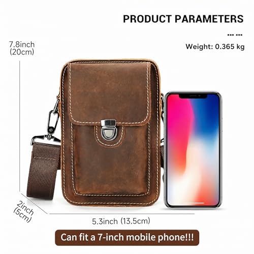 Mens Leather Phone Holster, Belt Pouch Fits 7 Inch Phone, Brown - color: Brown