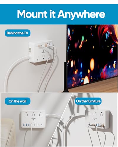Kakyanill 100W Charging Station, Power Strip with 6 AC Outlets 8 USB Ports - color: White