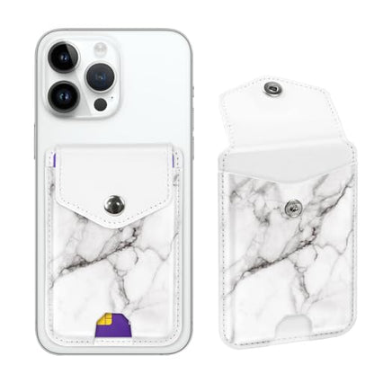 Self Adhesive Card Holders for Back of Phone, Leather RFID Phone Wallet Pockets with Snap, Card Holder Sleeve for Phone Case, White Marble - color: White Marble