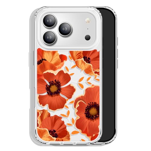 GYZYA for iPhone 17 Pro Case Clear 6.3 Inch with Design, Protective Slim TPU Cover + Shockproof Bumper for Women and Girls (Orange Flowers) - color: Flowers031, size: iPhone 17 Pro (6.3 inch)