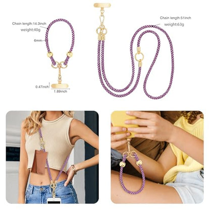Crystal Phone Strap Crossbody and Wrist Lanyard, Anti Theft Layered & Wrist Strap Cell Phone Neck for Women - color: Dark Purple