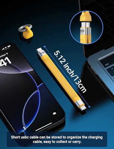 VAFOTON PD 240W Short USB C Cable/USB 4.0 USB C Short Cable/40Gbps Transfer - color: Yellow