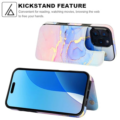 HAOPINSH for iPhone 16 Pro Max Wallet Case with Card Holder, Pink Blue Marble Pattern Back Flip Folio PU Leather Kickstand Card Slots Case for Women Girls, Double Magnetic Clasp Shockproof Cover 6.9" - color: Pink Blue Marble