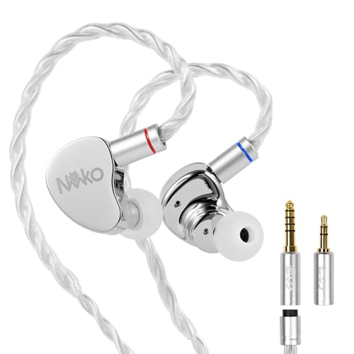 CVJ Neko IEM Wired Gaming Earbuds, 10mm Dynamic Driver HiFi in-Ear Monitors with 3.5 & 4.4mm Plugs, Deep Bass Headphones with Detachable Silver-Plated Cable for Audiophiles, Singers, Musicians-Sliver - color: Sliver