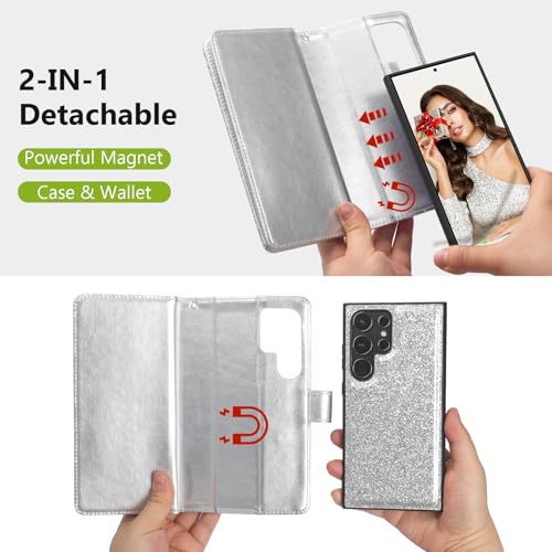 Varikke for Galaxy S25 Ultra Wallet Case Magnetic Detachable, Silver - color: Silver, size: Galaxy S25 Ultra 6.9"