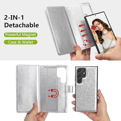Varikke for Galaxy S25 Ultra Wallet Case Magnetic Detachable, Silver - color: Silver, size: Galaxy S25 Ultra 6.9"