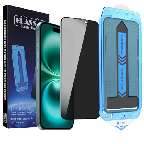 2-Pack Privacy Screen Protector for iPhone 14 Pro and iPhone 16 and iPhone 15 6.1-Inch, 9H Tempered Glass, Full Coverage, Anti-Fingerprint, Auto Dust-Elimination, No Bubble, Easy Installation - size: for iPhone 14 Pro / iPhon 15 / iPhon 16