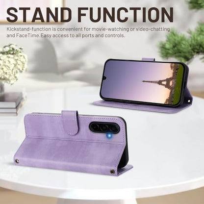 for Galaxy A17 5G Phone Case Wallet and Wrist Strap (Purple) | Card Holder Slots, PU Leather, Flip Cover, Magnetic Closure, Kickstand, Folio Protective, for Samsung A17 Case - color: Purple