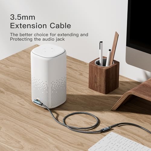 3.5mm Headphone Extension Cable 25FT,Right Angle 3.5mm Male to Female Stereo Audio Extension Cable/90 Degree Right Angle Aux Cable for Smartphones, Tablets, Media Players - size: 25 ft