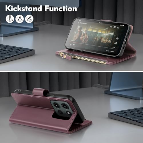 Shieldtop Compatible with Motorola Moto G Power 5G 2025 Wallet Case with Card Holder,Women Men RFID Blocking PU Leather Flip Phone Case Protective Cover Wrist Strap Zipper Credit Card Slots,Wine Red - color: Wine Red, size: Moto G Power 5G 2025 - 6.8"