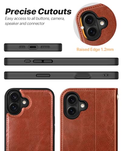 OCASE for iPhone 17 Detachable Wallet Case with Card Holder, 2 in 1 PU Leather Flip Folio with RFID Blocking Stand Wrist Strap Shockproof Phone Cover 6.3 Inch 2025, Dark Brown - color: Dark Brown, size: iPhone 17