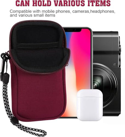 Pwsap Phone Sock, Universal Shock & Impact Resistant Neoprene Pouch with Carabiner and Lanyard Strap Sleeve Case for Hiking & Travelling Phone Bag Fits Phones up to 7 Inches, Wine Red, M - color: Wine red, size: M