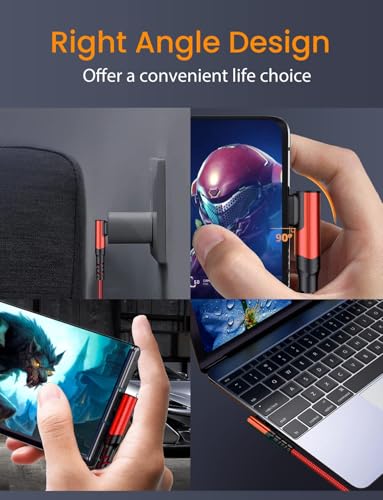 Red 2 Pack 10FT 60W/3A Nylon Braided USB C to USB C Cable, Right Angle 90 Degree, Fast Charging for iPhone 16/15, iPad Pro/Mini/Air, MacBook, Samsung Galaxy S24 and More - color: Red