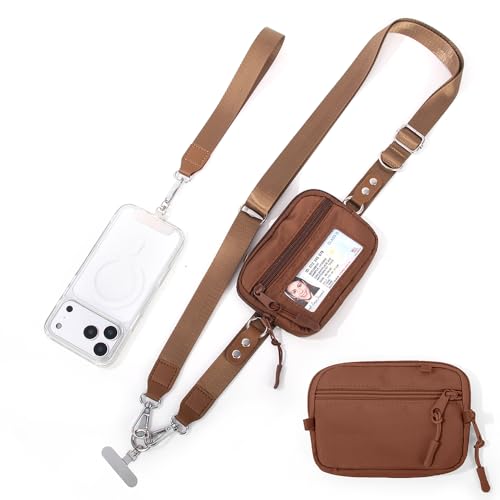 Crossbody Body Phone Holder for Women, New Phone Strap with Zippered Pouch, Adjustable Crossbody Strap - color: New Coffee