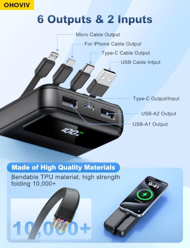 OHOVIV Portable Charger Power Bank 50000mAh,4 Built-in Cables Battery Pack - color: Black