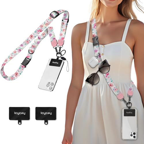 Icycay Phone Lanyard Crossbody Strap Neck Adjustable Teacher Women Peony - color: Peony Flower