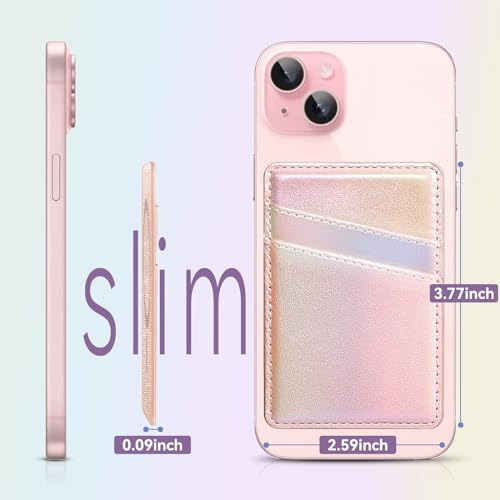 SHANSHUI Magnetic Wallet Compatible for Magsafe, PU Leather Power Magnet Card Holder for Back of Phone Wallet 2 Card Slots Compatible for iPhone 15/14/ 13/12 Series - color: PurpleRainbow