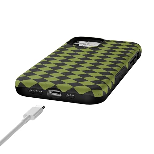 Casely iPhone 12 Mini Case | Harlequin Wicked Diamond | Black and Green | Bold Protective Design | MagSafe Compatible Design - color: Harlequin Wicked Diamond | Black and Green, size: Iphone 12 Mini