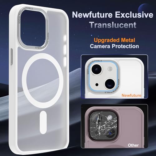 Newfuture Magnetic for iPhone 13/iPhone 14 Case Shockproof, Frosted White | Military Drop Protection, Slim Matte Anti-Fingerprint, Compatible with Magsafe, Camera Guard, Translucent Protective Cover - color: Frosted White, size: iPhone 13/iPhone 14 6.1inc