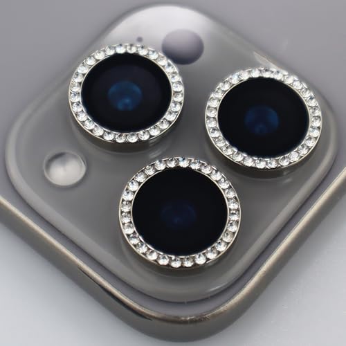 BONVAN for iPhone 15 Pro/Pro Max/14 Pro/ProMax Camera Lens Protector - Bling Glitter Diamond Metal Crystal Tempered Glass Screen Accessories Rhinestones Lens Cover (Grey) - color: Grey