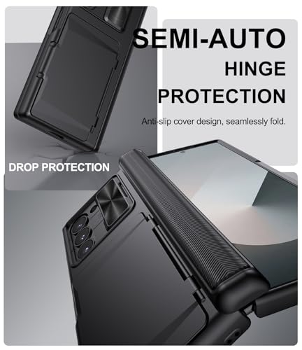 for Samsung Galaxy Z Fold 6 Case, Card Holder & Belt Clip, Black - color: Black-B