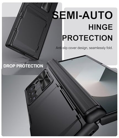 for Samsung Galaxy Z Fold 6 Case, Card Holder & Belt Clip, Black - color: Black-B