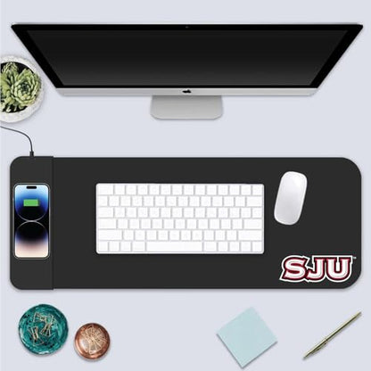 OTM Essentials Saint Joseph's University Classic Wireless Charging Cloth Desk Mat, Durable Office Supplies, Non-Slip Base, Quick Charging Wireless Desk Pad, Black - size: Classic- Charging, style: Saint Joseph's University