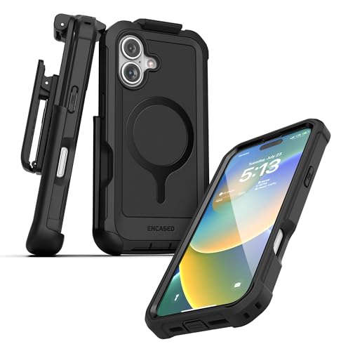 Encased Protective Case for iPhone 16 with Belt Clip (2025) Full-Body Case with Built-in Screen Protector and Phone Holster (Compatible with MagSafe) Black (for iPhone 16) - size: iPhone 16