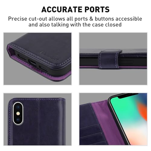 MONASAY Wallet Case for iPhone X/Xs with 3 Card Holders - Purple | Kickstand,RFID Blocking,6.6 feet of shock absorption,PU Leather,Strong Magnetic Closure,Fits 5.8 inch ONLY,screen Protector - color: Purple