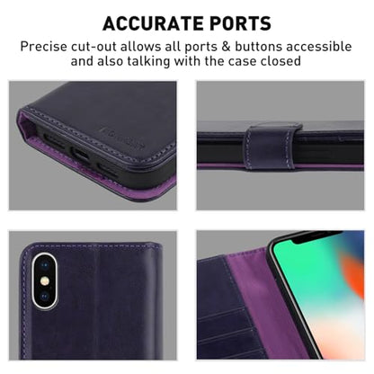 MONASAY Wallet Case for iPhone X/Xs with 3 Card Holders - Purple | Kickstand,RFID Blocking,6.6 feet of shock absorption,PU Leather,Strong Magnetic Closure,Fits 5.8 inch ONLY,screen Protector - color: Purple