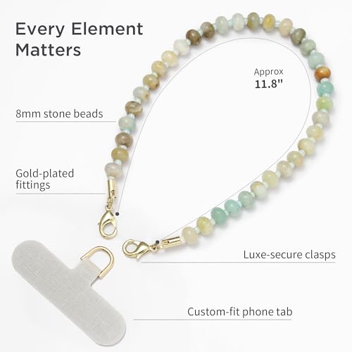 POSADINA Natural Stone Phone Charm, Beaded Healing Phone Wrist Strap, Handmade Cellphone Chain Lanyard with Tether Tab - color: Amazonite