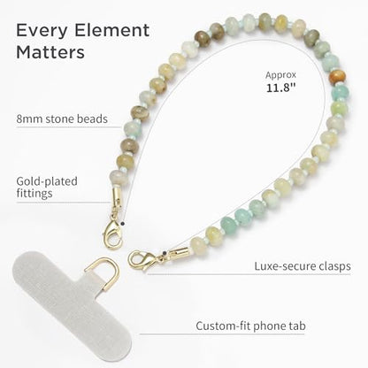 POSADINA Natural Stone Phone Charm, Beaded Healing Phone Wrist Strap, Handmade Cellphone Chain Lanyard with Tether Tab - color: Amazonite