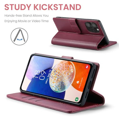 FLIPALM Card Holder Wallet Case for iPhone 15 Pro 6.1", Red | RFID Blocking, PU Leather Folio Flip, Kickstand, Protective Shockproof Cover - color: Red, size: iPhone 15 Pro - 6.1"