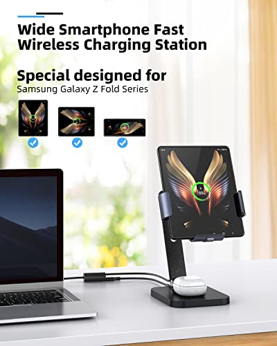 2in1 15W Triple Coil Qi Wireless Charger Mirror Mount Holder Station for Samsung Galaxy Z Fold6 Fold5 Fold4 Z Fold3 Fold S24 Ultra Note20 iPhone 15 Pro Max Infrared Auto Clamp Fast Charger