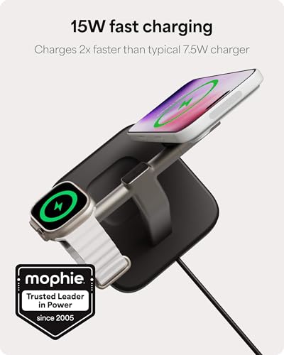 Mophie 3-in-1 Wireless Charging Stand - Qi2-Certified w/Up to 15W Power - color: Black, size: 3-in-1 Charging Stand