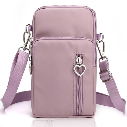 Small Crossbody Bag for Women, Multi Zip Pockets Nylon Wallet Purse Credit Card Holder with Detachable Hand Strap - color: Lightpurple