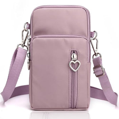 Small Crossbody Bag for Women, Multi Zip Pockets Nylon Wallet Purse Credit Card Holder with Detachable Hand Strap - color: Lightpurple