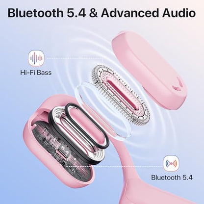 Open Ear Headphones with Mic, 29g Bluetooth Headset, Air Conduction Headphones with Dual Device Connection & Mute, Wireless Headset with Mic for Work, Driving, Office, Workout, Pink - color: Pink