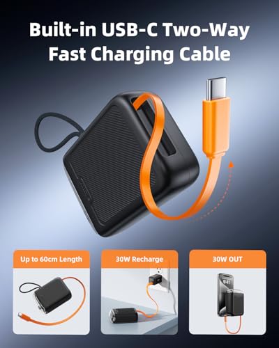 Innostyle 10000mAh Power Bank, 30W Portable Charger with Built‑in USB‑C - color: Black