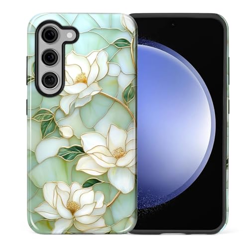 Case Compatible with Samsung Galaxy S23 Plus, Hybrid 2-Layer Hard Shell Protection Case, Shockproof Protective Tough Phone Cover, Blooming Cyan Flowers - color: Blooming Cyan Flowers, size: Samsung Galaxy S23 Plus