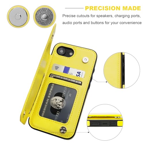 ONETOP for iPhone 17e/16e Wallet Case with Credit Card Holder,Yellow | Kickstand,ID/Cash Holder,Case Wallet with Card Slots,Double Magnetic Clasp,Durable PU Leather Shockproof Cover for Women Men - color: Yellow