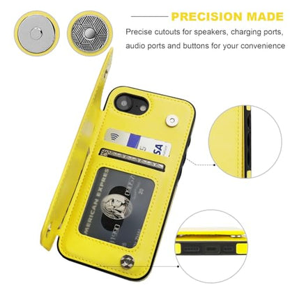ONETOP for iPhone 17e/16e Wallet Case with Credit Card Holder,Yellow | Kickstand,ID/Cash Holder,Case Wallet with Card Slots,Double Magnetic Clasp,Durable PU Leather Shockproof Cover for Women Men - color: Yellow