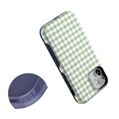 Casely iPhone 12 Mini Case | Pastel Picnic | Blue & Green Gingham | Bold Protective Design | Compatible with MagSafe - color: Pastel Picnic | Blue & Green Gingham, size: Iphone 12 Mini