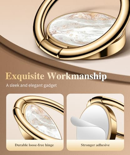 GVIEWIN Marble Cell Phone Ring Holder, Metal Kickstand Grip 360° Rotation - color: B-Pearlescent/Gold