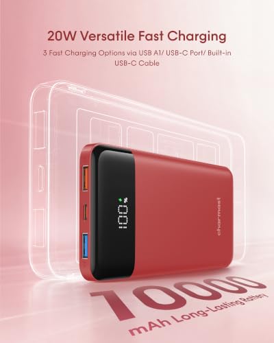 charmast Portable Charger,Fast Charging Power Bank - color: Red