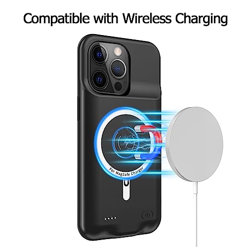 Battery Case for iPhone 14 Pro Max, 12000mAh High Capacity Smart Portable Charger Case Rechargeable Battery Pack Charging Case with Wireless Charging Compatible with iPhone 14 Pro Max (6.7 inch)-Black - size: iPhone 14 Pro Max
