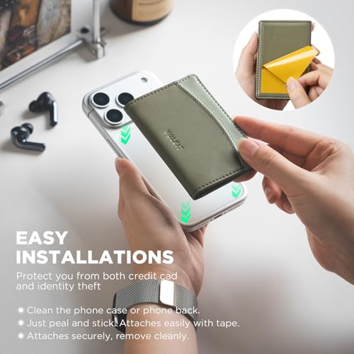 VULKIT Phone Card Holder Stick on Adhesive Credit Card Holder RFID Blocking Sticky Phone Wallet Compatible with iphone Leather Card Case for Women - color: Green