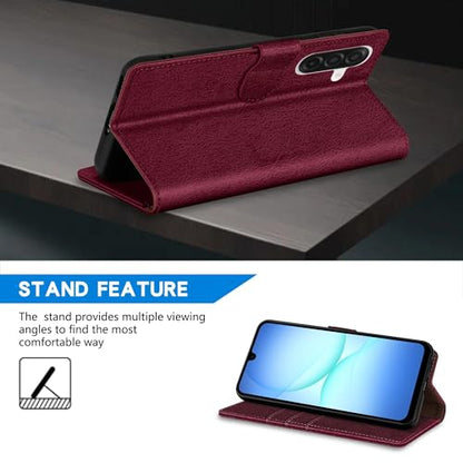 ZZXX for Samsung Galaxy A17 5G Wallet Case with [RFID Blocking] Card Slot Kickstand Magnetic Closure PU Leather Flip Fold Protective Phone Case for Samsung Galaxy A17(Wine Red-6.7 inch) - color: Wine Red