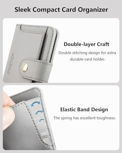 ONETOP for MagSafe Wallet,Magnetic Phone Wallet with 5 Card Slots,Grey | 1-12 Cards/Cash Holder for iPhone 17/16/15/14/13/12 Series,Detachable Wallet Stick-On Back,PU Leather RFID Blocking Kickstand - color: Grey