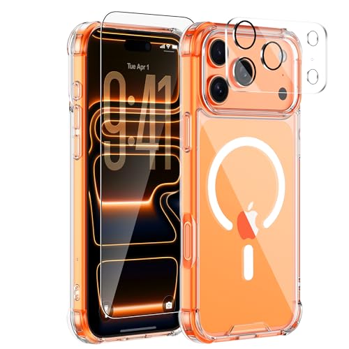 for iPhone 17 Pro Case Compatible with MagSafe, Magnetic Clear Case with Tempered Glass Screen Protector and Lens Protector, Military-Grade Shockproof & 4-Corner Protection, Anti-Yellowing - color: Clear- Air Corners, size: iPhone 17 Pro